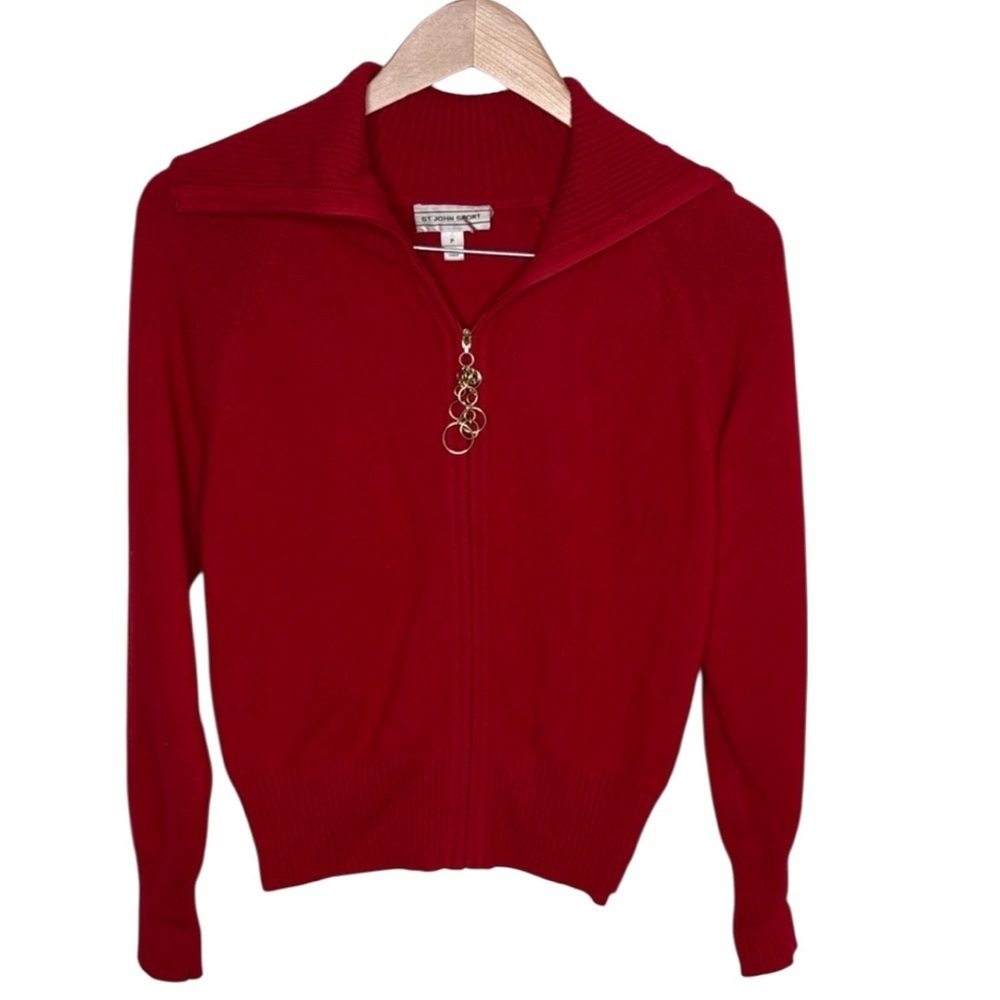 St. John Sports Red Cashmere Quarter Zip Sweater Women Size P / S BLEMISH